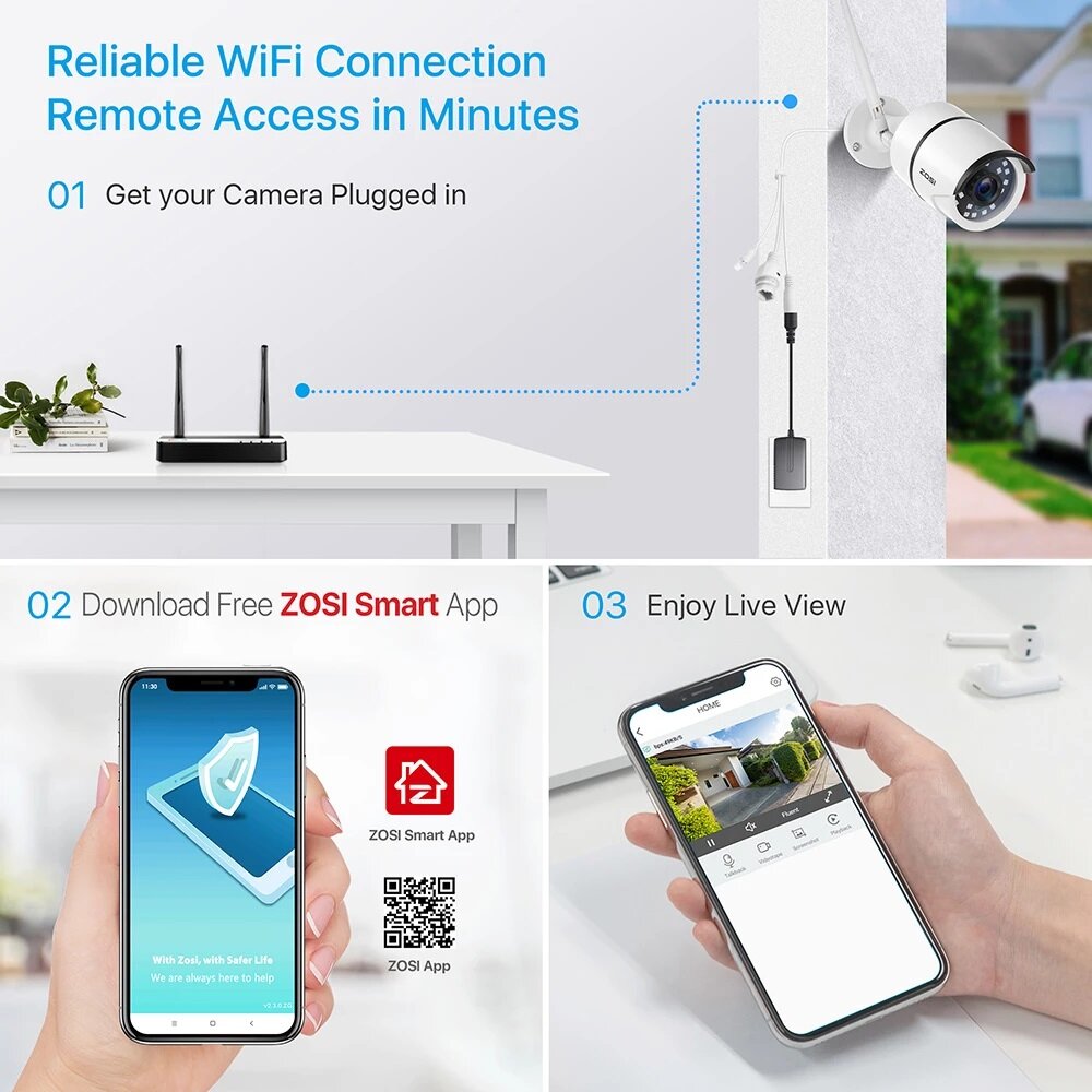 Zosi 2mp Hd 1080p Wifi Ip Camera Outdoor Waterproof Ip67