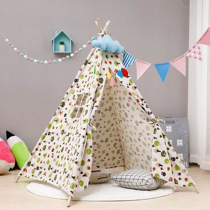 1.6M Large Teepee Tent Kids Cotton Canvas Pretend Play House Boy Girls Wigwam Gift