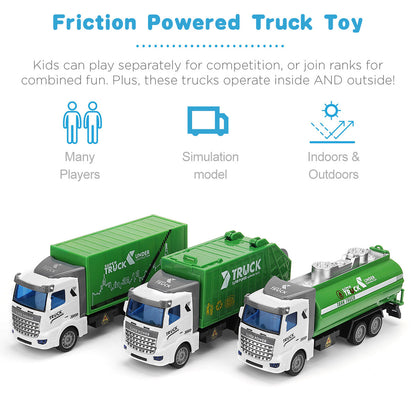1: 48 Green Sprinkler / Container / Garbage Truck Flat Head Recycling Sanitation Truck Toys