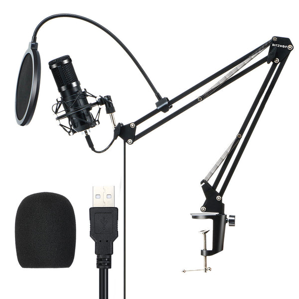 BlitzWolf BW-CM2 Condenser Microphone USB Microphone Audio Dynamic System Kit Cantilever Bracket Anti-spray Net Set Sound Recording Vocal Microphone