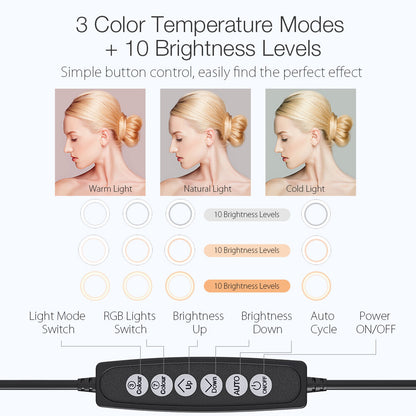 BlitzWolf BW-SL5 10inch RGB LED Ring Light Dimmable Selfie Ring Lamp for YouTube Tiktok Live Stream Makeup With Tripod Phone Holder