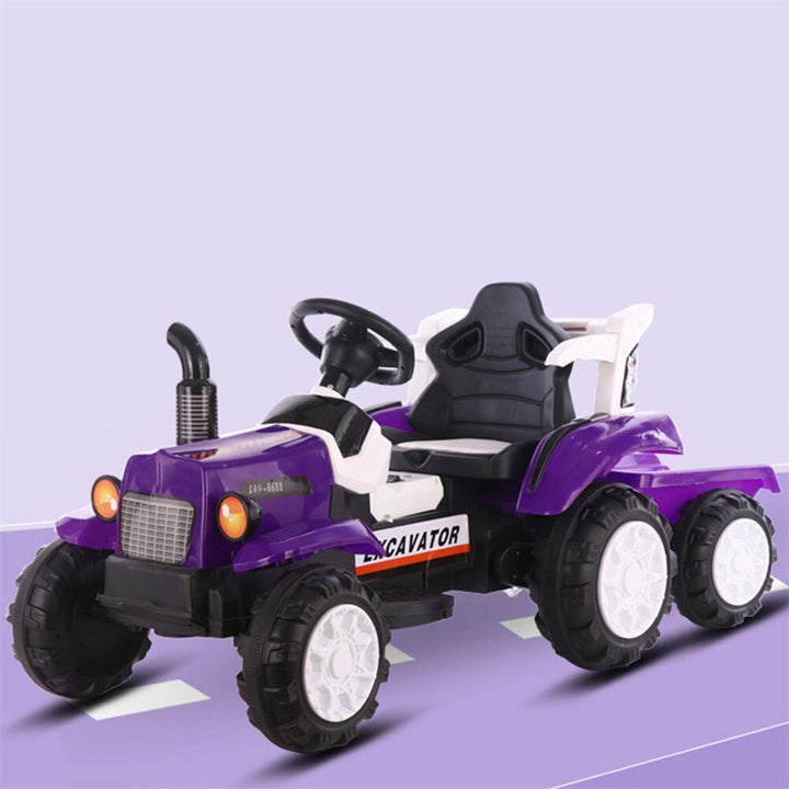 6V Kids Ride On Car Electric Tractor w/ Detachable Trailer 2 Speeds LED Lights Music 6 Wheels Battery Powered Children Toys
