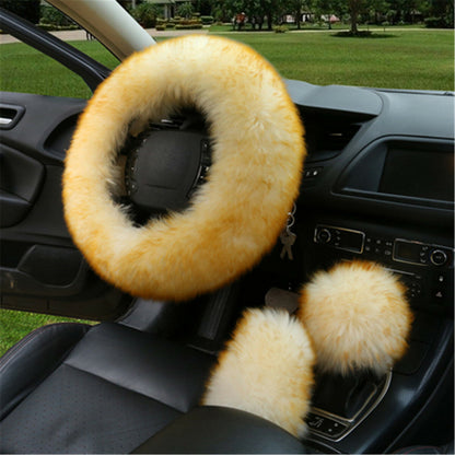 3Pcs Winter Furry Car Steering Wheel + Gear Knob Shifter Parking Brake Covers Set