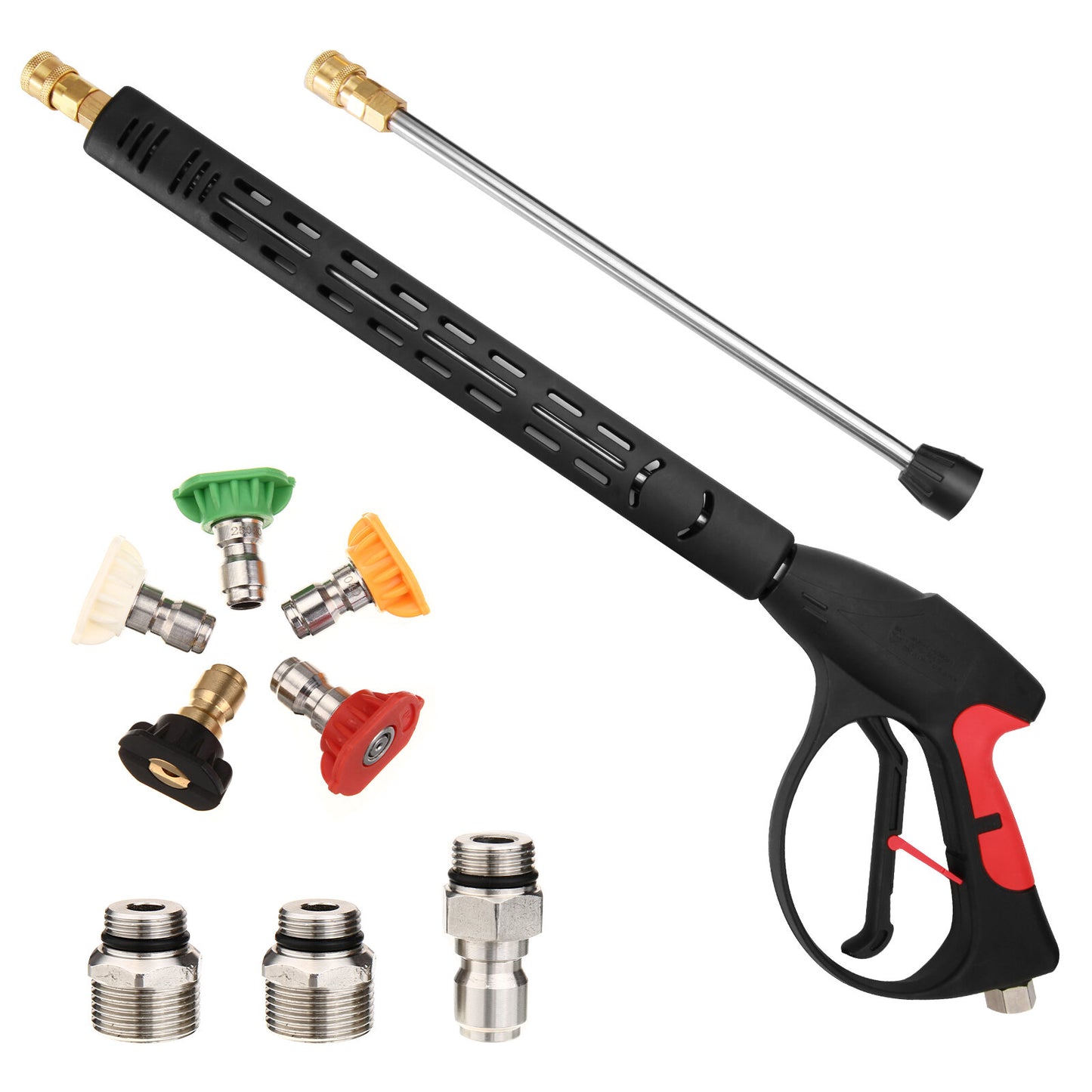 MATCC Pressure Washer Guun 4000PSI High Power Washer Guun with Replacement Extension Wand 1/4'' Quick Connect, M22-14/15 and 3/8'' Fitting Adapters, 5 Pressure Washer Nozzle Tips, 40 Inch