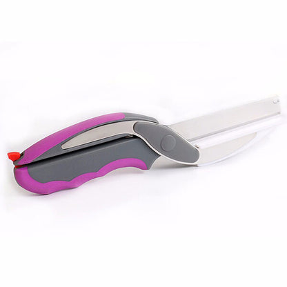 Colorful  2 In1 Vegetable Food Scissor And Cutting Board Stainless Steel Cutter Knife