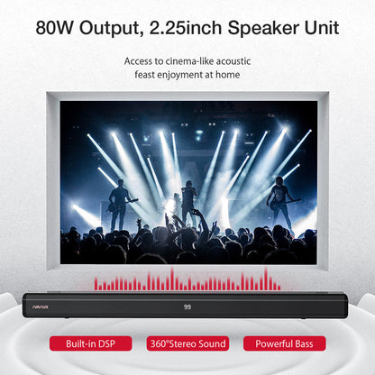 AirAux AA-SAR2 80W bluetooth Soundbar TV Bar 2.1 Channel Bass Subwoofer 3D EQ HDMI COA AUX USB Remote Control Home Theater Speaker