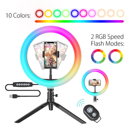 BlitzWolf BW-SL5 10inch RGB LED Ring Light Dimmable Selfie Ring Lamp for YouTube Tiktok Live Stream Makeup With Tripod Phone Holder