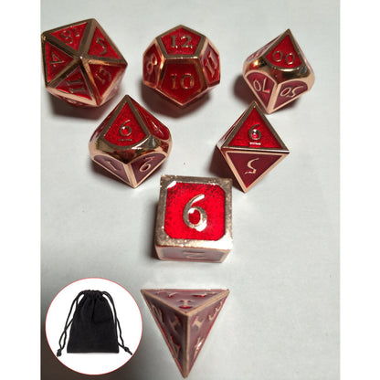 7Pcs Embossed Heavy Metal Polyhedral Dice DND RPG MTG Role Playing Game With Storage Bag