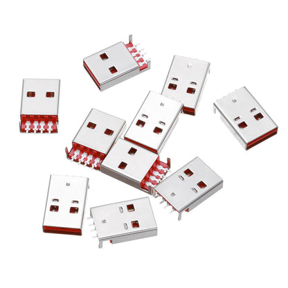 10PCS Positive And Negative Plug USB 4p Board End Male Sink Board SMT Double-Sided Plug Two Straight Pin Fixed Plug Board L=18mm Interface