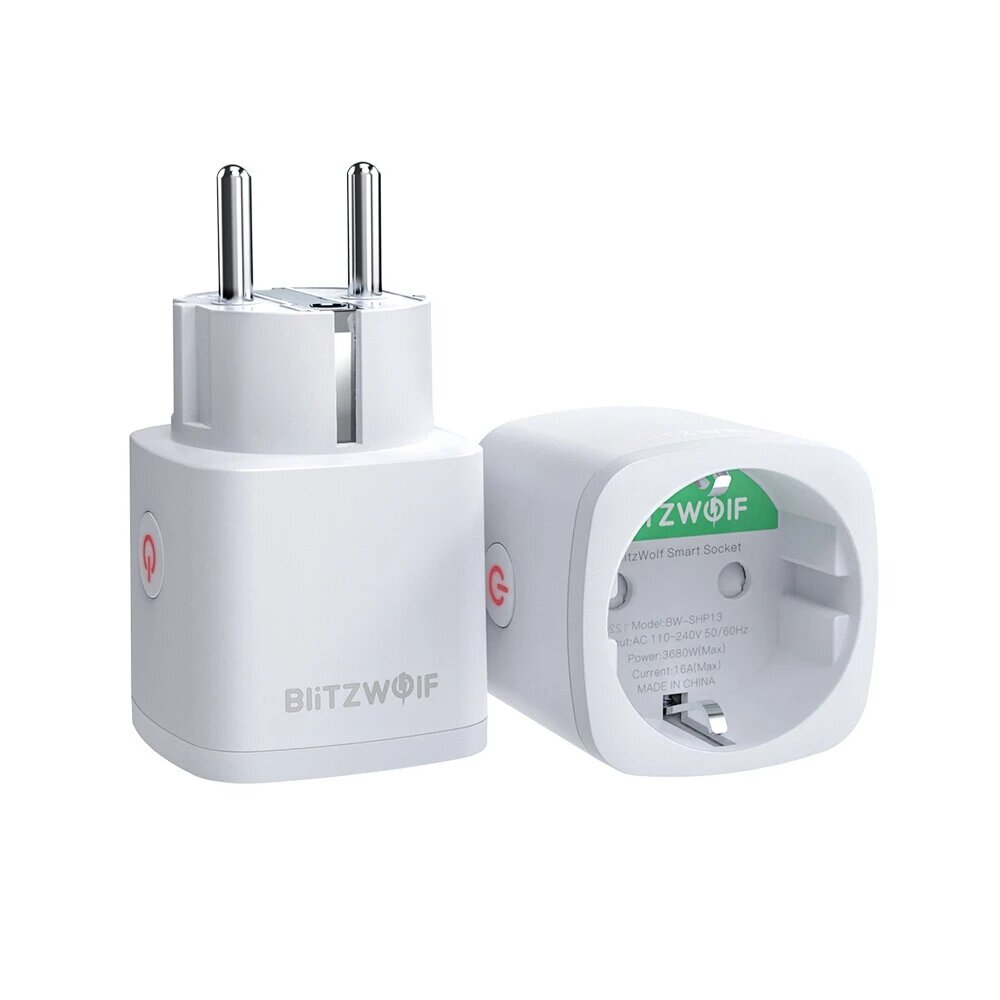 [2 Pcs] BlitzWolf BW-SHP13 Zgbee 3.0 Smart WIFI Socket 16A EU Plug Electricity Metering APP Remote Controller Timer Work with Amazon Alexa Google Home