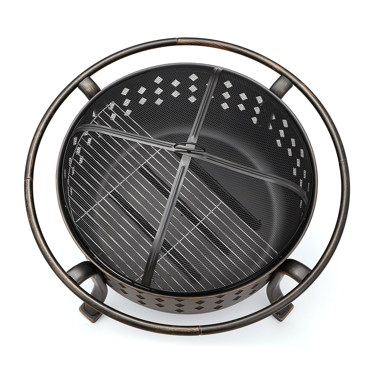 Kingso 36 Inch Fire Pit Bronze Round Steel Wood Burning Firepit with Porker Spark Screen