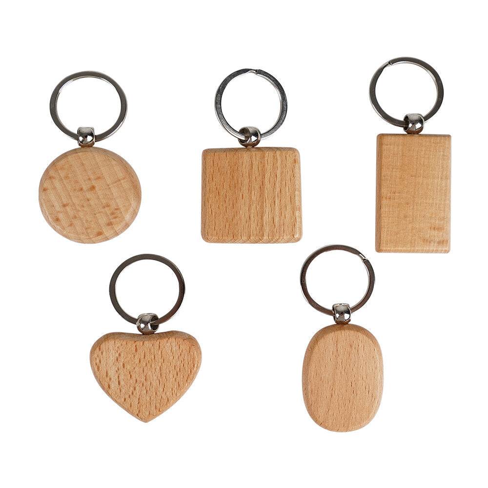 TWOTREES 5Pcs Blank Wooden Keychain Diy Wooden Keychain Key Tag Anti-Lost Wood Accessories for Laser Engraving