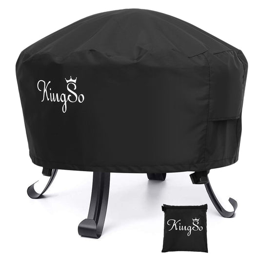KINGSO Outdoor Fire Pit Cover Round 26" Waterproof 600D Heavy Duty Patio Fire Bowl Cover with Buckles, Drawstring Closure & 2 Air Vents Thick PVC Coat