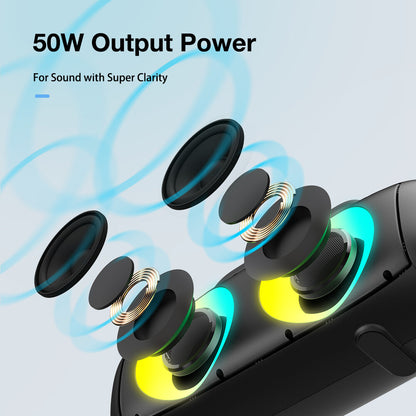 AirAux AA-DH1 50W TWS bluetooth V5.1 Speaker 360 Bass 4500mAh Battery RGB Effect IPX5 Waterproof 2.0KG Lightweight Outdoors Travel Wireless Soundbox