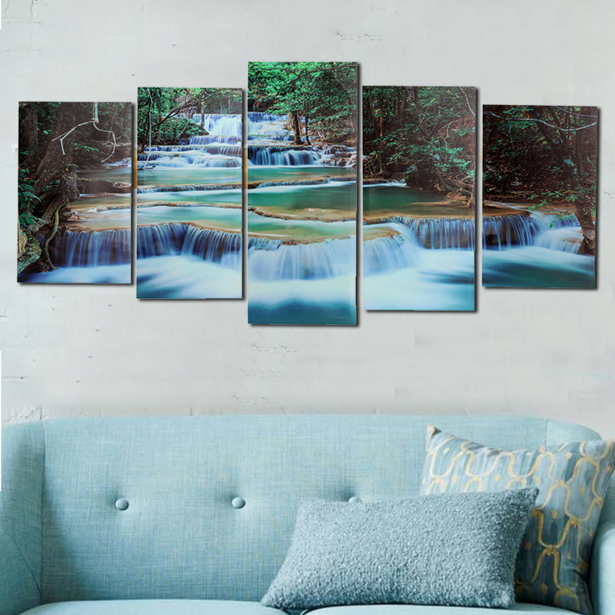 Large Framed Canvas Prints Forest Waterfall Painting Home Hanging Wall Decorations