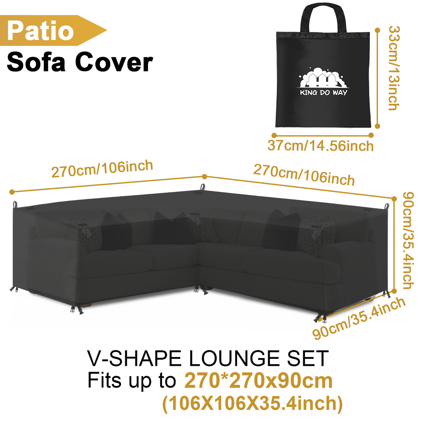 KING DO WAY Waterproof Patio Sofa Cover UV-resistant Snow Protection Tear-resistant Sofa Cover