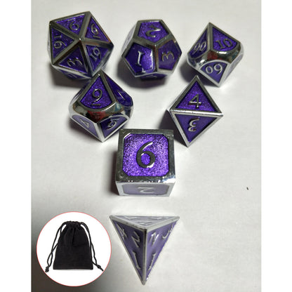 7Pcs Embossed Heavy Metal Polyhedral Dice DND RPG MTG Role Playing Game With Storage Bag