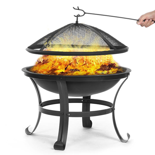 SinglyFire 22 inch Patio Steel Fire Pit Outdoor Camping Picnic Garden BBQ Grill Patio Burner Heater Cooking Stove with Spark Screen Cover