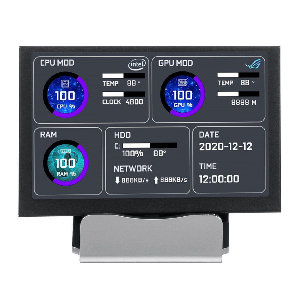 5.0 Inch IPS TYPE-C Secondary Screen Kit Black CPU GPU RAM HDD Monitoring USB Display Freely AIDA64 for Mini ITX Case Support Raspberry Pi With RGB Breathing Light
