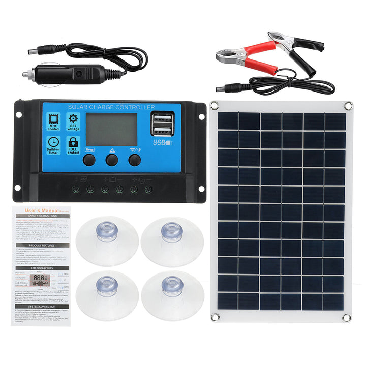 100W Solar Panel Kit 12V Battery Charger 10-100A LCD Controller For Caravan Van Boat