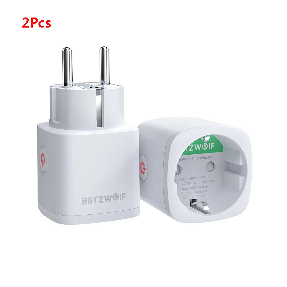 [2 Pcs] BlitzWolf BW-SHP13 Zgbee 3.0 Smart WIFI Socket 16A EU Plug Electricity Metering APP Remote Controller Timer Work with Amazon Alexa Google Home