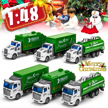 1: 48 Green Sprinkler / Container / Garbage Truck Flat Head Recycling Sanitation Truck Toys