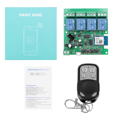 EACHEN Tuya 433RF WiFi 4-way Relay Module Momentary/Self-lock/Interlock Switch Module with Remote Control