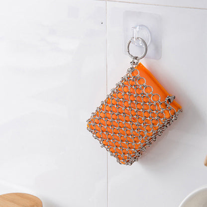 Kitchen Silicone Pot Cleaning Brush Net Square Shape Metal Stainless Steel Ring Net Brush Cleaning Tools