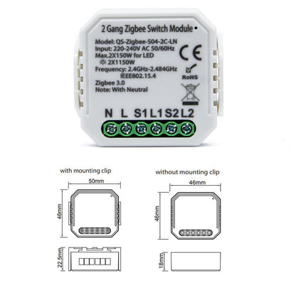 220-240V Tuya Smart Life ZB Two-way Switch Smart Home Modification Module Work with Google Alexa