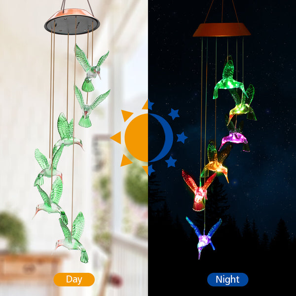 Wind Chime Solar Hummingbird Wind Chimes Outdoor/Indoor Light Color Changing LED Solar Wind Chime Gift for Mom & Grandma for Decor Yard Decorations