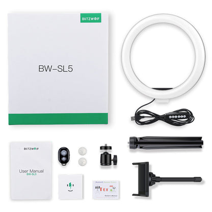 BlitzWolf BW-SL5 10inch RGB LED Ring Light Dimmable Selfie Ring Lamp for YouTube Tiktok Live Stream Makeup With Tripod Phone Holder