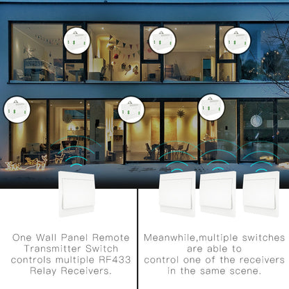 MoesHouse RF433 Wireless Switch No Battery Remote Control Wall Light Switch Self Powered No Wiring Needed Wall Panel Transmitter