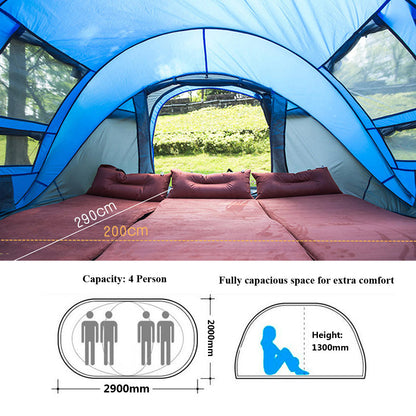 Outdoor 3-4 Persons Camping Tent Automatic Opening Single Layer Canopy Waterproof Anti-UV Sunshade