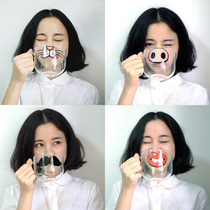 Handmade Cartoon Glass Cup High Temperature Resistant Transparent Water Mug Cat Pig Nose Pattern Glass Mug