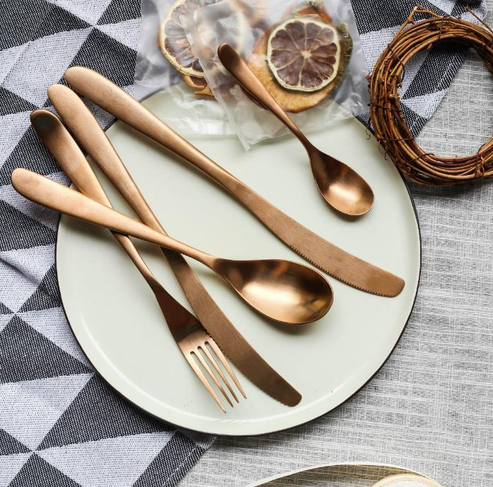 KC-HF6 High-end 420 Stianless Steel 5 Pieces Flatware Set Meniscus Design Dinnerware Set With