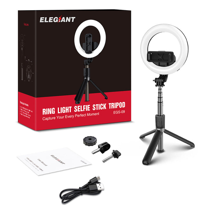 ELEGIANT EG-09 LED Ring Light Bluetooth Selfie Stick Tripod with Remote Control Beauty Fill Lamp for Gopro Action Camera DSLR Cameras Mobile Phone for Youtube Tiktok Live Broadcast