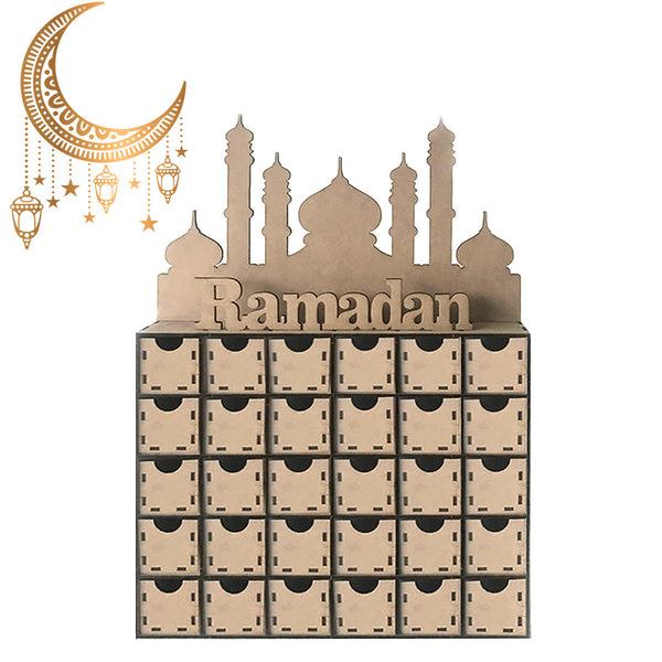 Ramadan Advent Calendar DIY House Drawer 30 Grids MDF Stand Rack Decorations