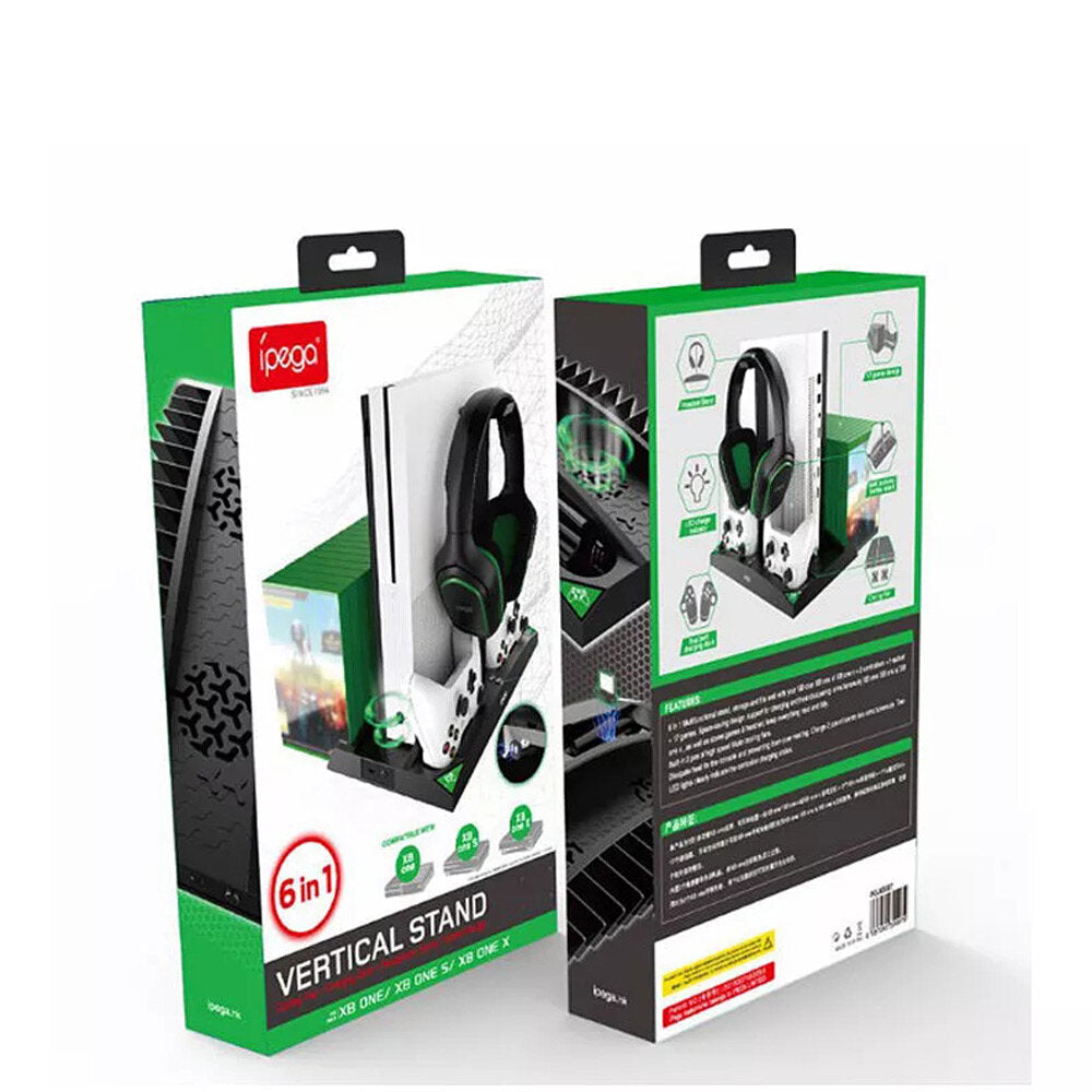 IPEGA 6-in-1 Vertical Stand Cooler Cooling Fan Dual Controller Charging Station for XBOX ONE/ XBOX ONE S/ XBOX ONE X