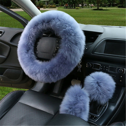 3Pcs Winter Furry Car Steering Wheel + Gear Knob Shifter Parking Brake Covers Set