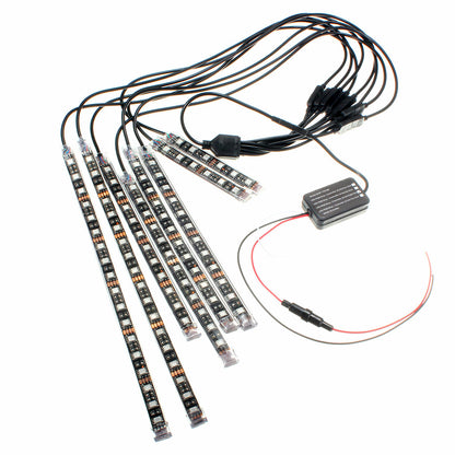 AMBOTHER 8Pcs Motorcycle LED Light Kits Strips DC 12-Volt Waterproof RGB Multi-Color Underglow Neon Ground Effect Atmosphere Lights with Remote and Adhesives Clips