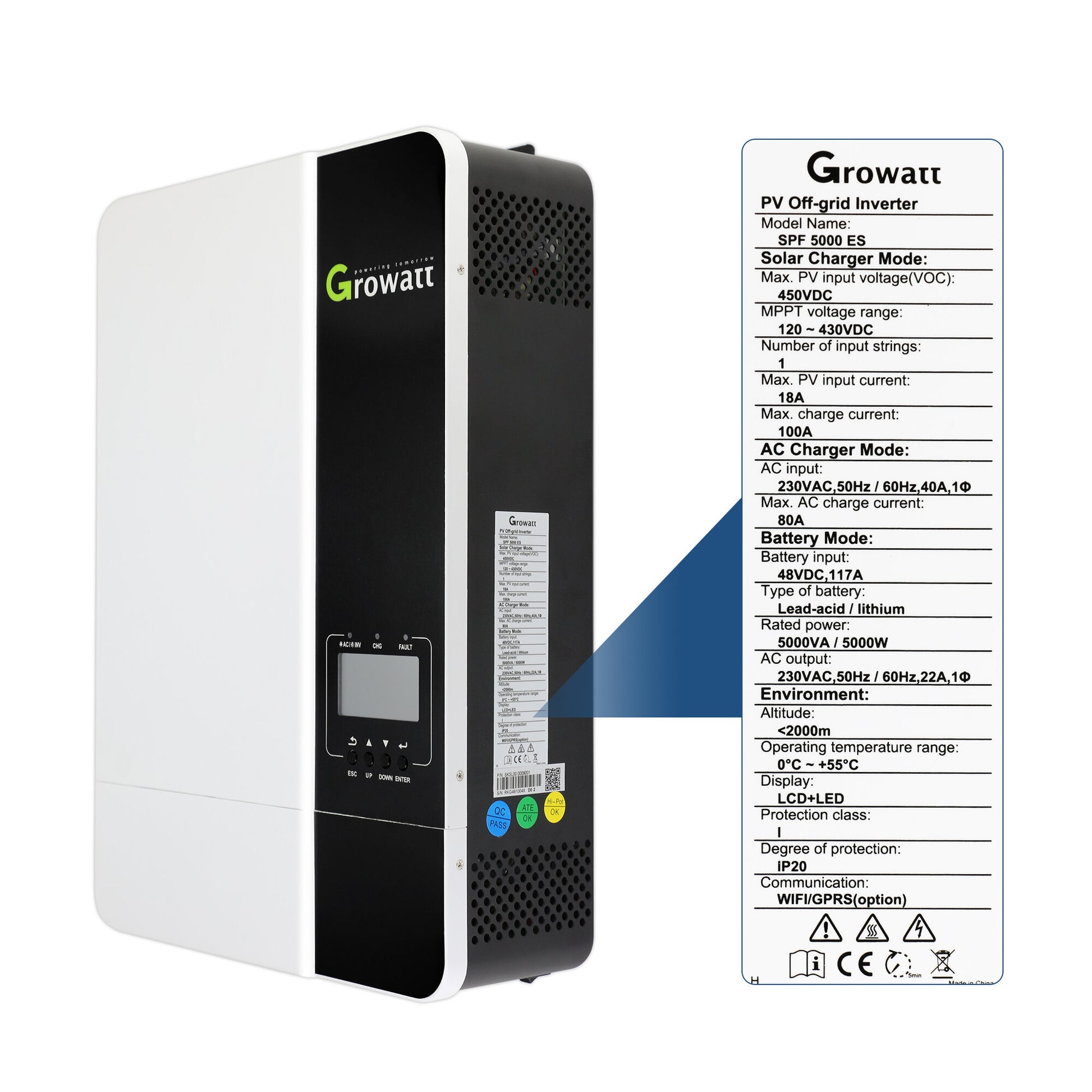 Growatt Hybr1d Solar Inverter 3.5KW/5KW 48V 220V MPPT 80A/100A Pure Sine Wave Off Grid Solar Inversor Can Work without Battery SPF 3500-80A SPF 5000-100A