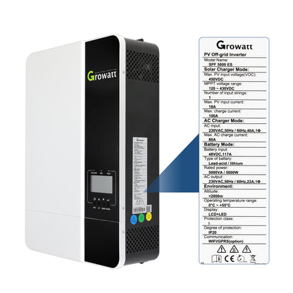 Growatt Hybr1d Solar Inverter 3.5KW/5KW 48V 220V MPPT 80A/100A Pure Sine Wave Off Grid Solar Inversor Can Work without Battery SPF 3500-80A SPF 5000-100A