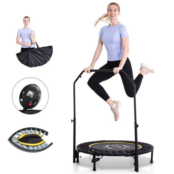 Doufit TR-03 Foldable Trampoline for Adults Fitness 40" Max Load 330LBS Foldable with Adjustable Handle Safety Pads Exercise Workout for Kids and Adults with Monitor