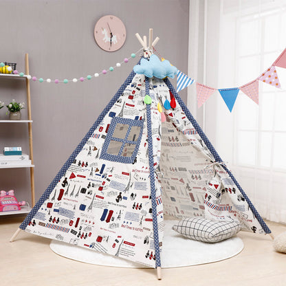1.6M Large Teepee Tent Kids Cotton Canvas Pretend Play House Boy Girls Wigwam Gift