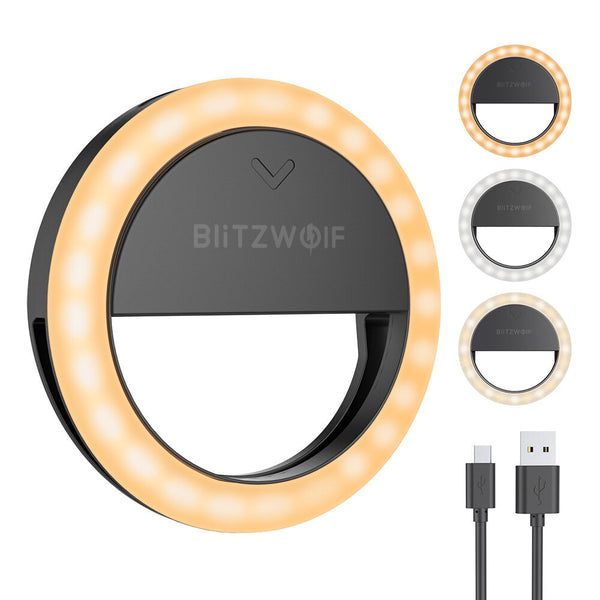 BlitzWolf BW-SL0 Pro LED Ring Light Clip-on Fill Light Mini Portable Selfie Lights 600mAh 1000 Lumens High Brightness Selfie Lights