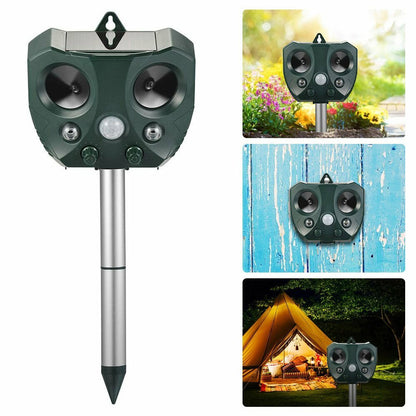 Solar Ultrasonic Animal Repeller PIR Motion Sensor Pest Bird Rodent