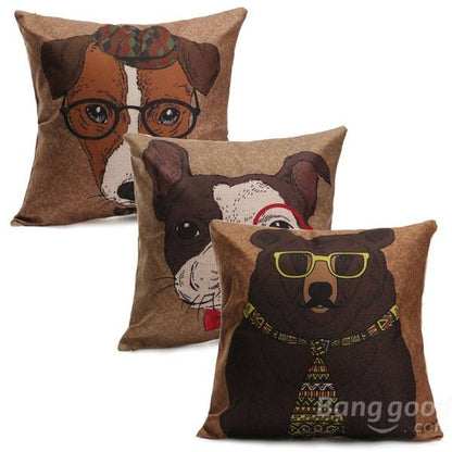 Cartoon Dog Cotton Linen Pillow Case Sofa Waist Throw Cushion Cover Home Decor