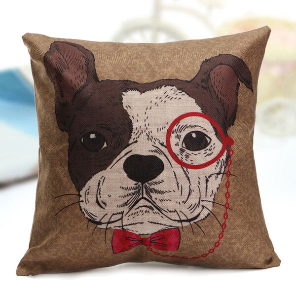 Cartoon Dog Cotton Linen Pillow Case Sofa Waist Throw Cushion Cover Home Decor