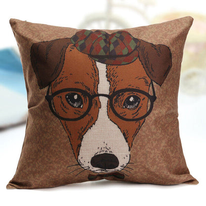 Cartoon Dog Cotton Linen Pillow Case Sofa Waist Throw Cushion Cover Home Decor