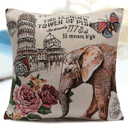 Vintage Elephant Jacquard Pillow Cases Cushion Cover Home Sofa Car Decor